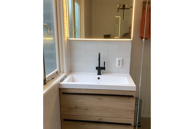 wide sink with LED lighting