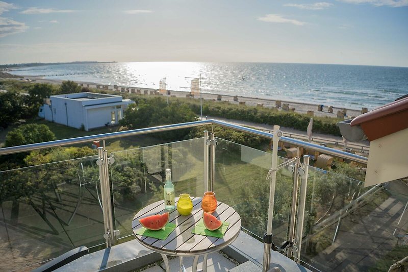 Meerblick vom Balkon der Ferienwohnung Inselblume 71 am Südstrand auf Fehmarn