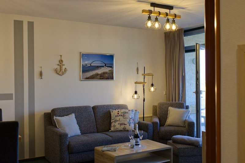 Wohnzimmer in der Ferienwohnung in der Strandburg direkt am Südstrand auf Fehmarn