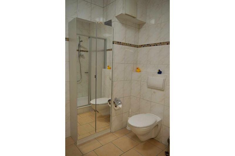 WC mit Schrank im Bad der Ferienwohnung Nahe Burgstaaken auf Fehmarn