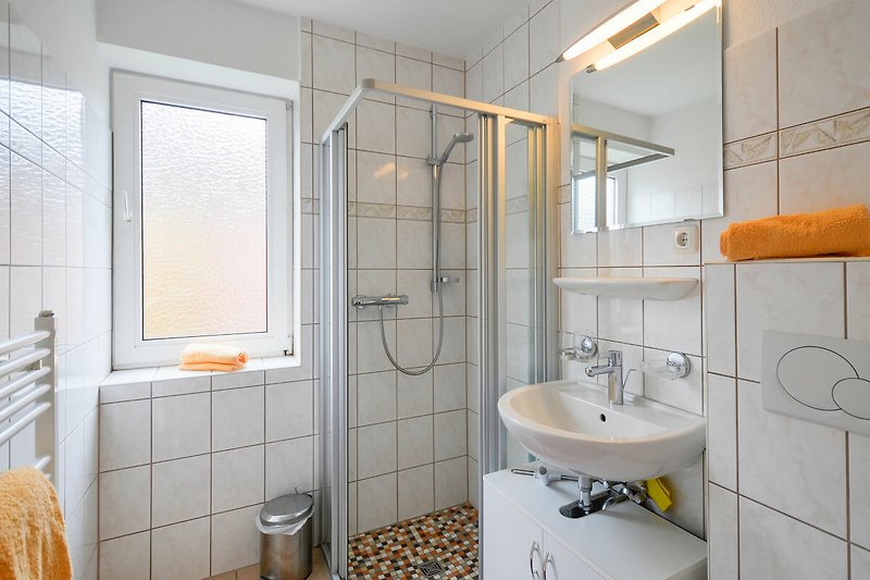 Badezimmer mit Dusche in der Ferienwohnung auf Fehmarn in Burg