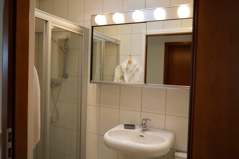 Waschbecken mit Spiegel in der Inselblume 82