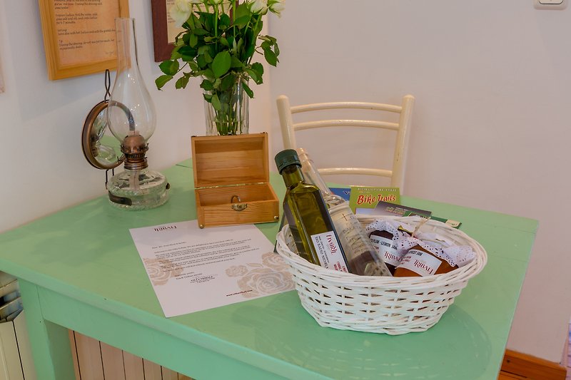 Villa Tribalj welcome basket with our homemade products