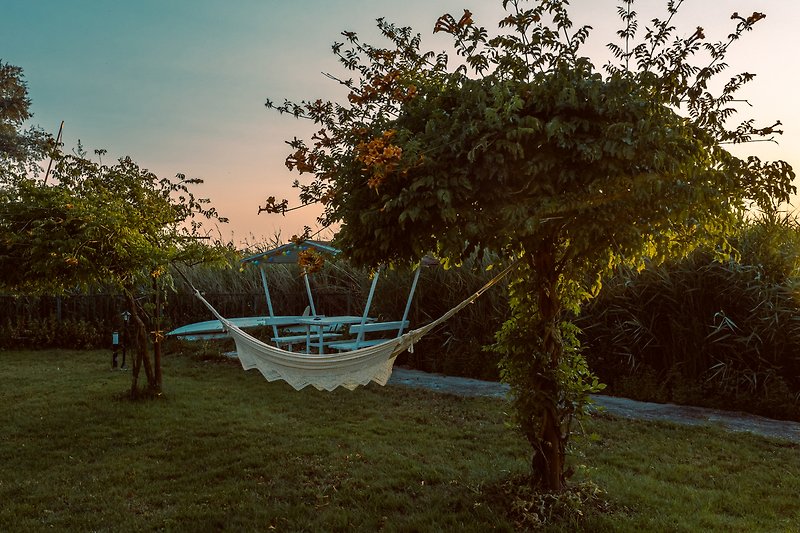 Verbringen Sie Ihren Urlaub in dieser natürlichen Landschaft mit einem malerischen Baum und grünen Grasflächen. Entspannen Sie sich in der Natur.
