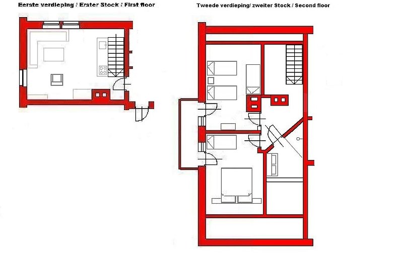 Ein technischer Plan eines Hauses mit magentafarbenem Muster und Schrägen.
