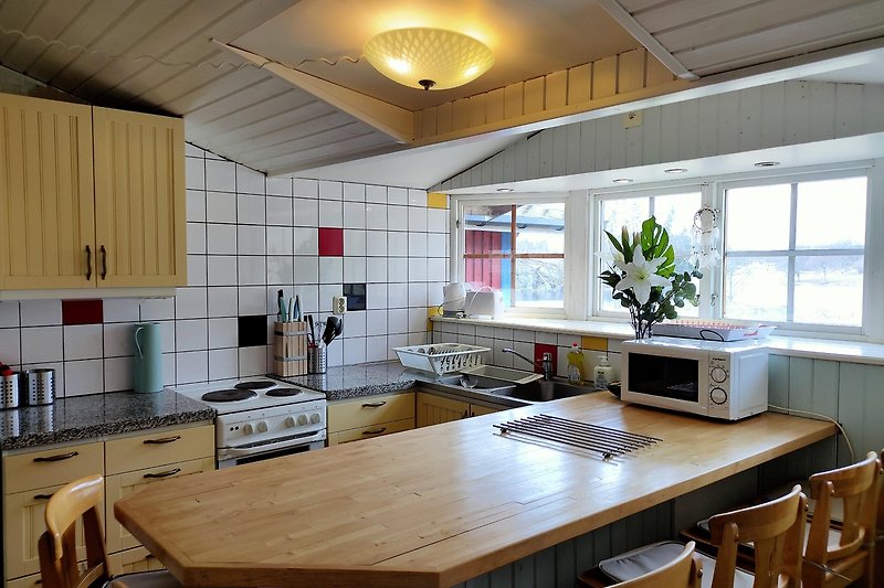 Moderne Küche mit stilvoller Einrichtung und schöner Aussicht.