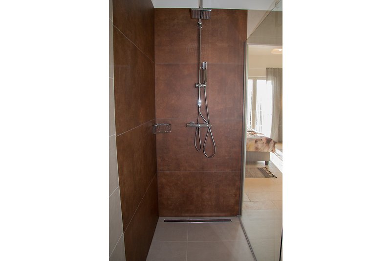 Schönes Badezimmer mit stilvoller Dusche und elegantem Design.