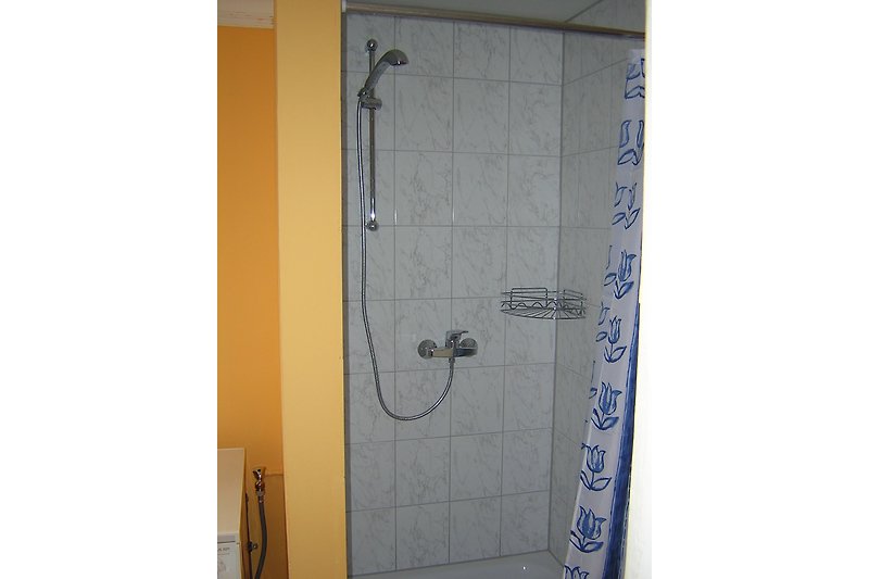 Schönes Badezimmer mit moderner Dusche und stilvollem Design.