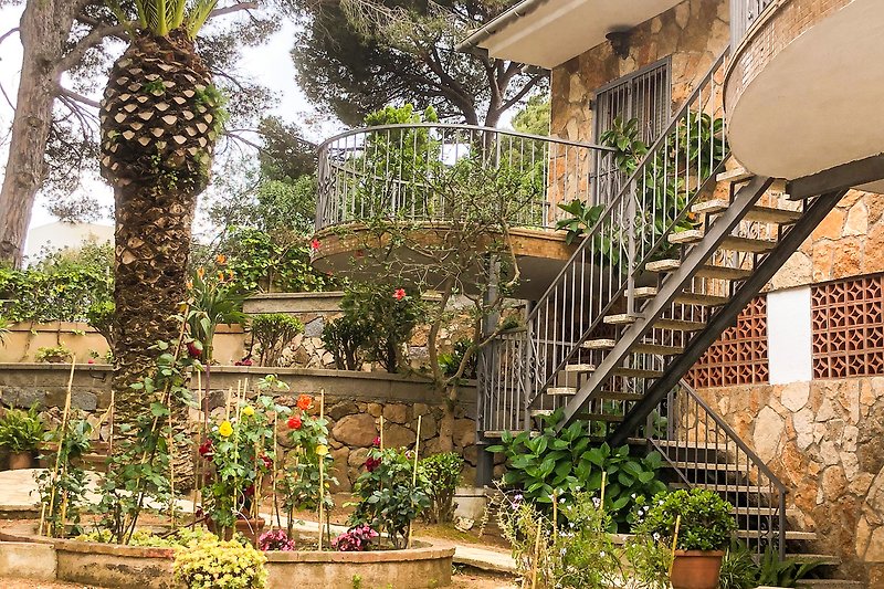 Elegantes Haus mit blühendem Garten und stilvoller Fassade.