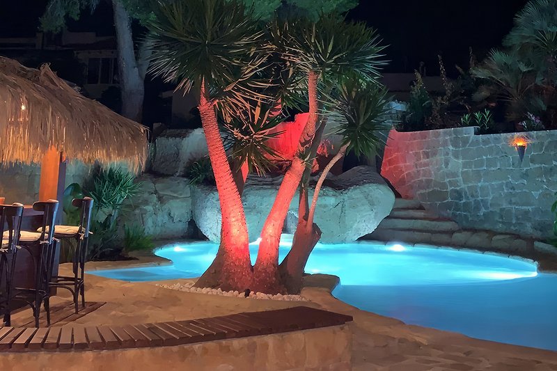Geniet van een zoutwaterzwembad, waterval, tiki-bar en strand in onze luxe villa.