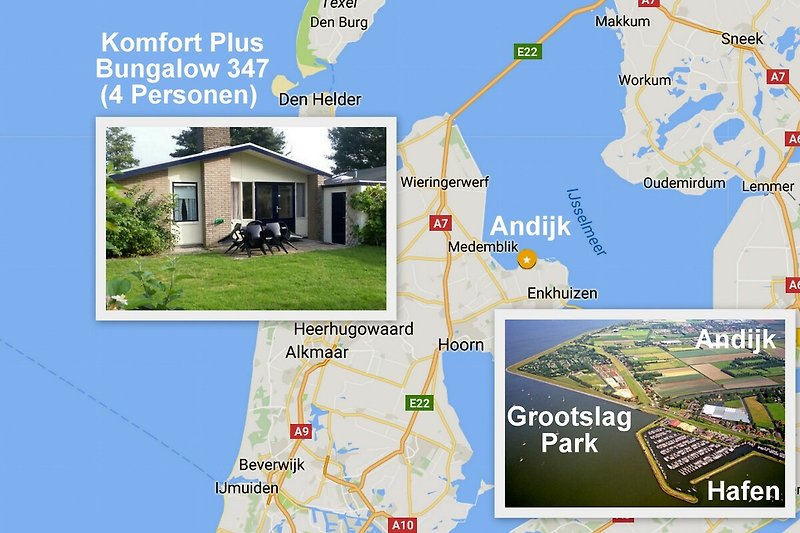 Kaart Noord Holland en bungalow locatie