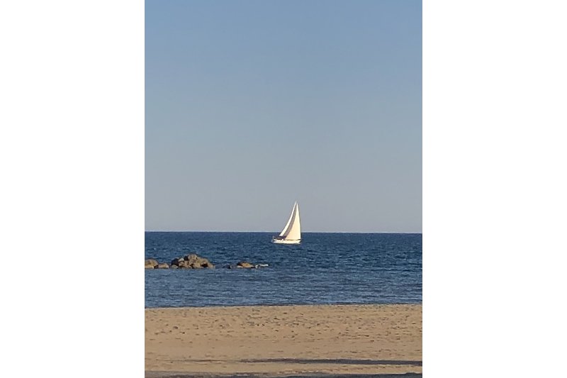Segelboot auf dem Wasser mit blauem Himmel.