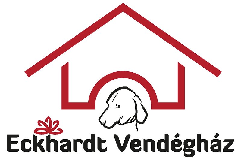 Hund, Logo und Illustration auf rotem Schild.