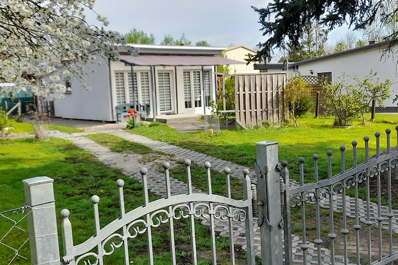 Haus mit grünem Garten und hübschem Zaun.
