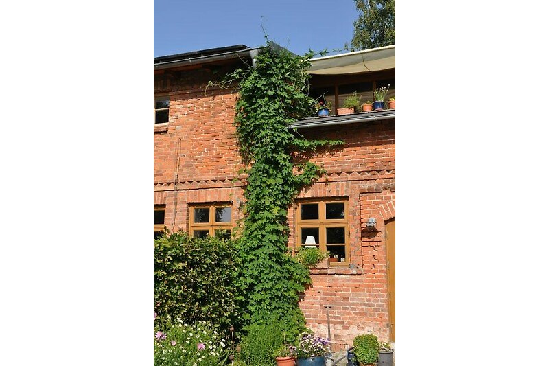 Historisches Gebäude mit blühenden Pflanzen und urbanem Design.