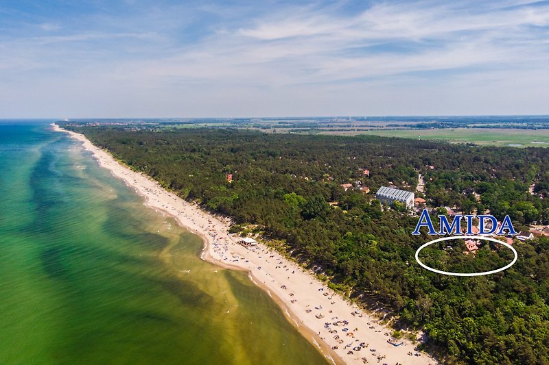 Strandparadies mit türkisblauem Wasser und üppiger Wald Landschaft.