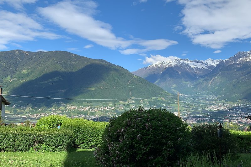 Ausblick auf Meran in 600 m Höhe, direkt oberhalb der Botanischen Gärten von Trautmannsdorf