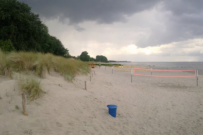 Strand mit Sand und Wind, ideal für entspannte Tage am Meer.