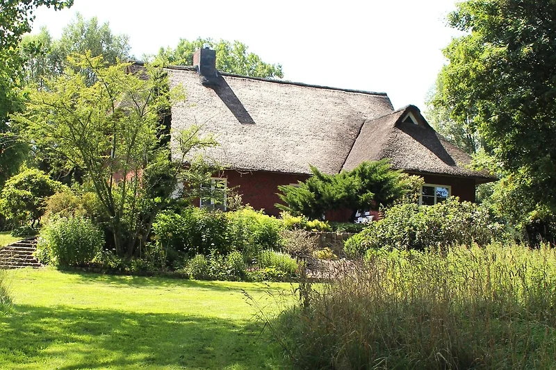 Direkt am Wasser: Reetgedecktes Landhaus, Baden und Angeln direkt von Garten aus