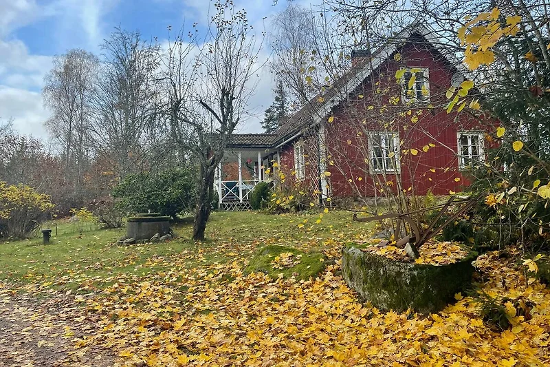 Weitläufiger Garten mit Bäumen, Sträuchern und gepflegtem Rasen.
