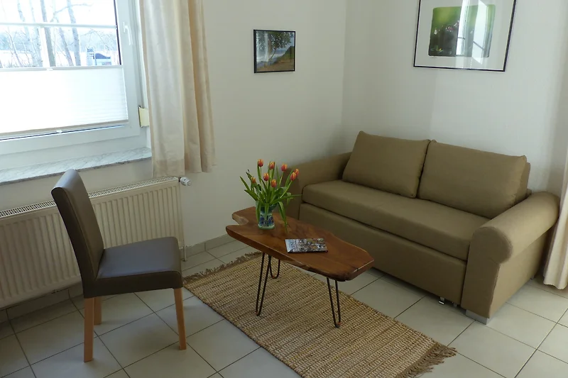 Wohnzimmer mit ausziehbarer Schlafcouch