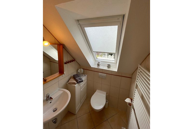kleines Bad mit einer Toilette im Obergeschoss