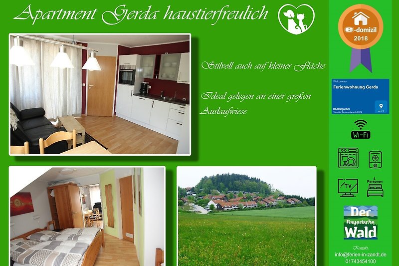 Grüne Landschaft, gemütliches Haus, Holzdesign - Erholung in der Natur!
