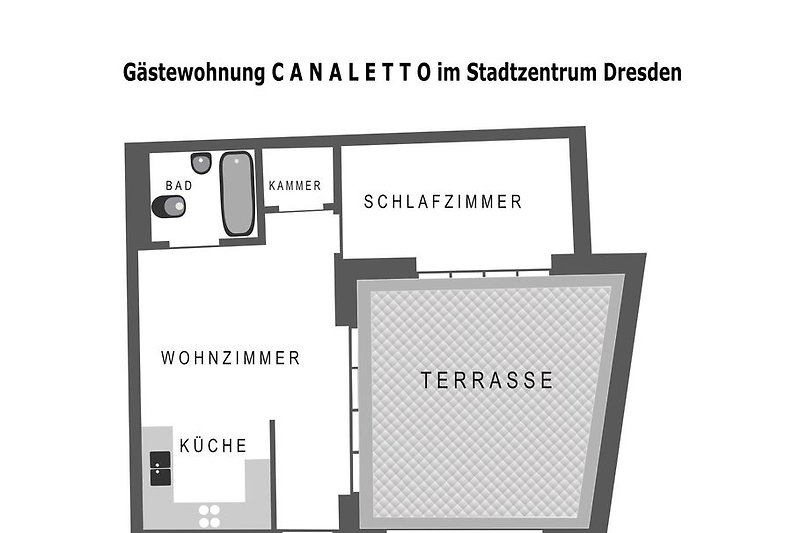 Der Grundriss der Gästewohnung CANALETTO im Stadtzentrum Dresden