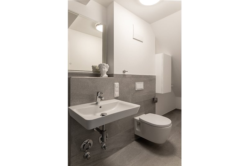 Elegantes Badezimmer mit WC und modernem Waschbecken.