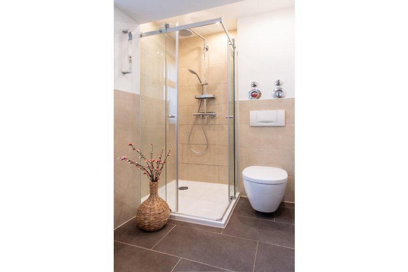 Modernes Badezimmer mit stilvoller Dusche und hochwertigen Armaturen.