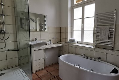 Salón de apartamentos con chimenea y bañera de hidromasaje