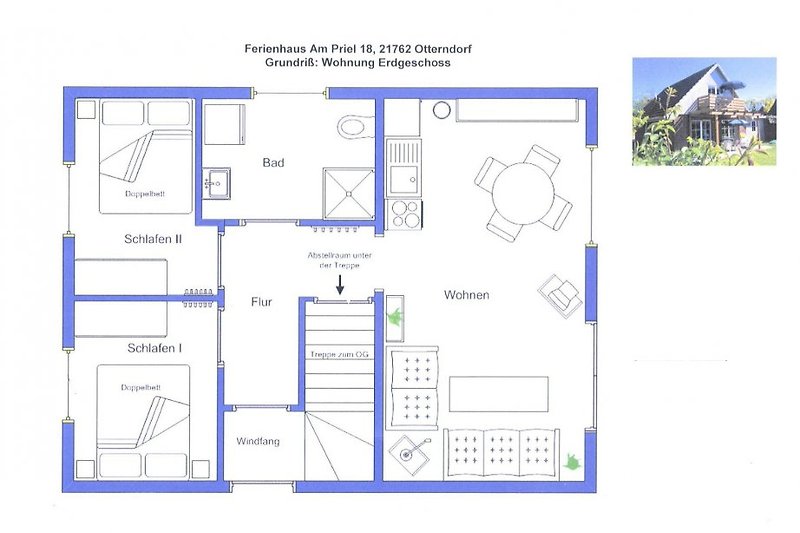 Floor plan ground floor. Additionally, separate outdoor storage room for bicycles and toys. 2 car parking spaces on the property.