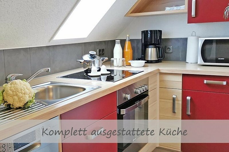 Ferienwohnung Sternetraum - Komplett ausgestattete Küche mit Geschirrspüler, Backofen usw.