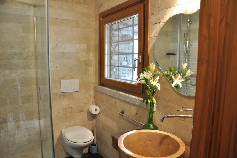 Shower with stone floor