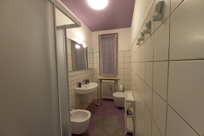 Modernes Badezimmer mit Dusche, Waschbecken, WC und Bidet