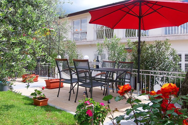 Terrace in garden with grill