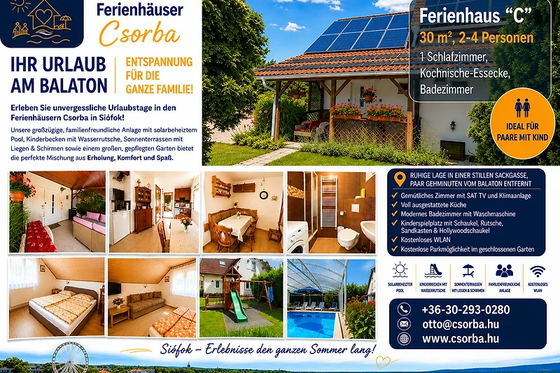 Ferienhaus"C": 30 m², 2-4 Personen (Schlafzimmer,Kochnische-Essecke, Badezimmer)
