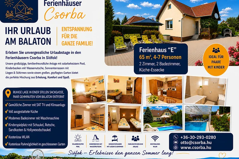 Prospekt mit Ferienhaus-Infos und Poolübersicht