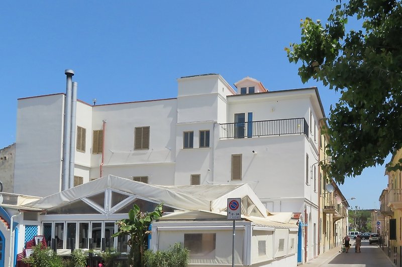 View of Casa Bianca from the small piazza in front of the house