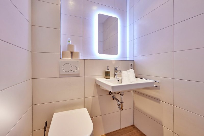 Gäste-WC mit Spiegel und grossem Waschbecken
