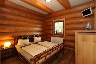 Casa de madera natural en la laguna