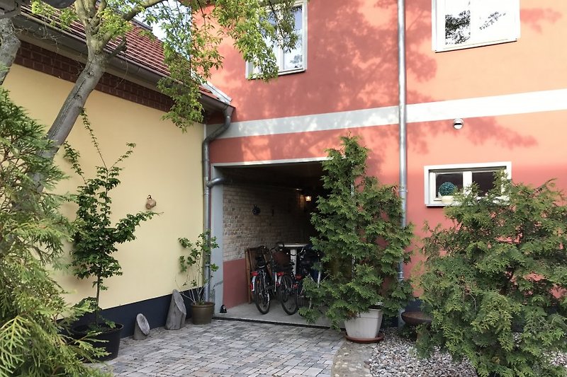 Courtyard with bicycle shelter