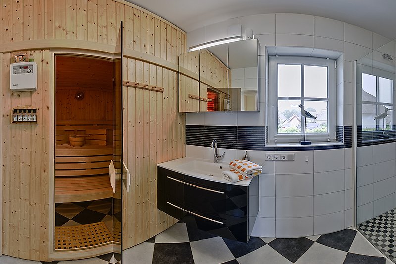 bath downstairs with sauna
