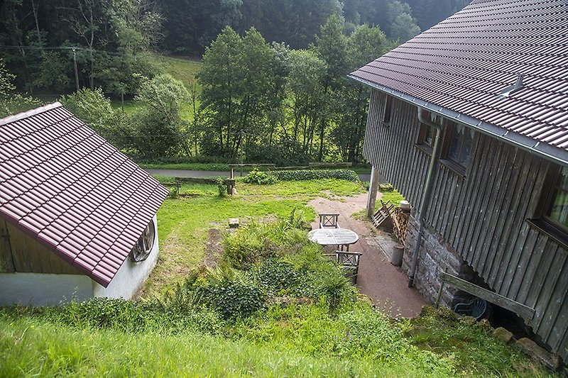 Ein charmantes Haus umgeben von Natur und grüner Landschaft.